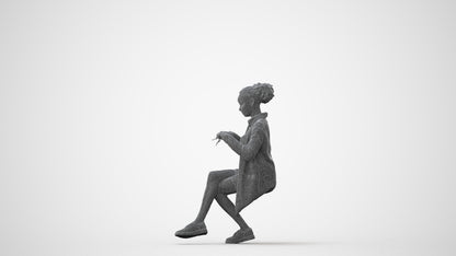 photogrammetry 3D woman casual sitting, realistic human model archviz FBX, square thumbnail