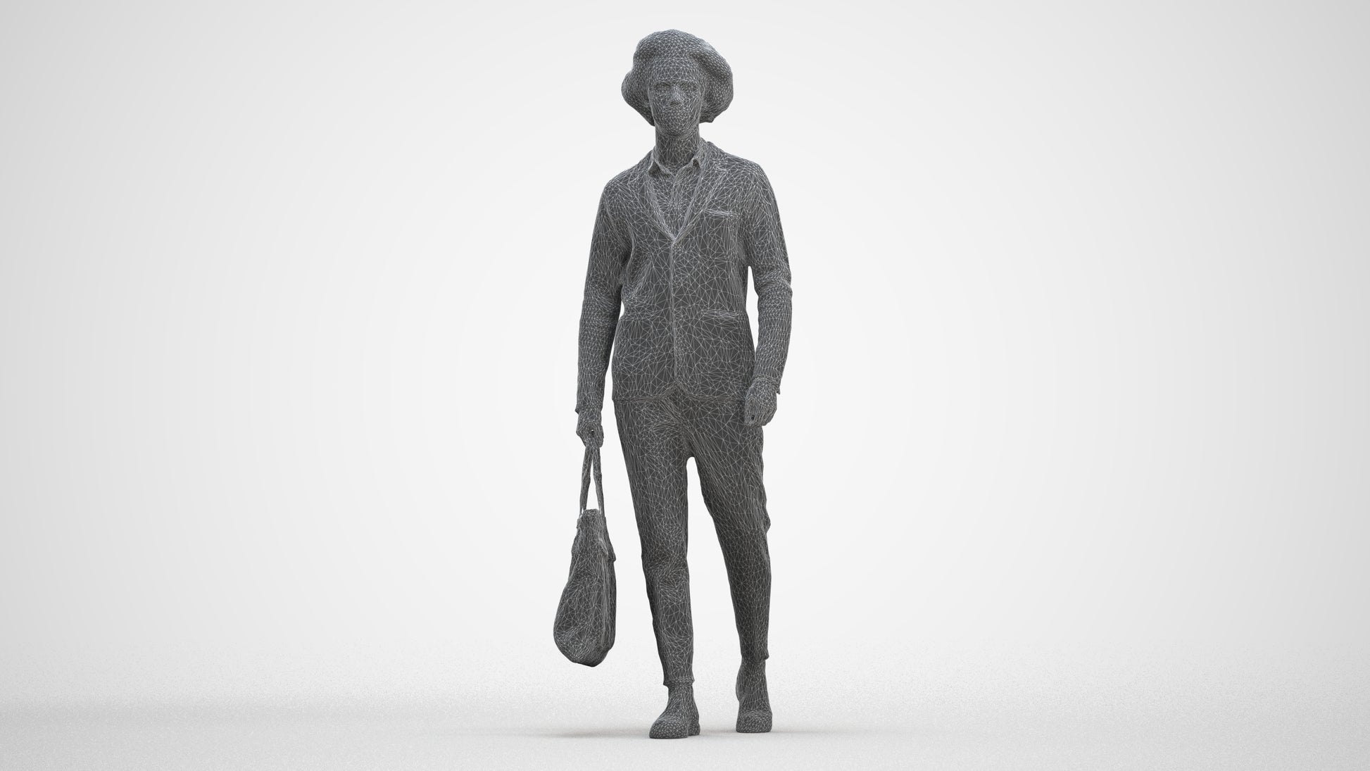 3D human model man business walking, photogrammetry scanned person for archviz, three-quarter front view render
