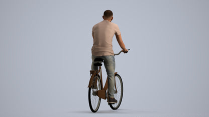 photogrammetry 3D man casual cycling, realistic human model archviz FBX, front view render