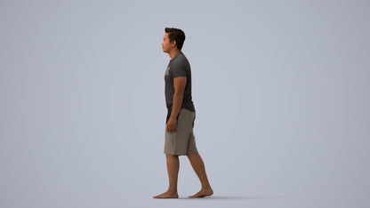 3D human model man sport walking, photogrammetry scanned person for archviz, three-quarter view render