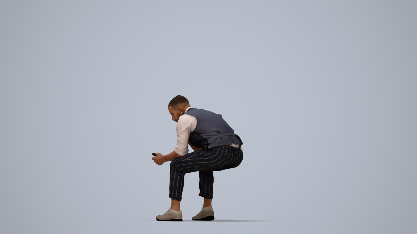 3D scanned man sitting business, photorealistic archviz people for Enscape and SketchUp, top-down view render