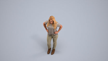 realistic 3D human woman casual standing, archviz people FBX OBJ for Blender, back view render
