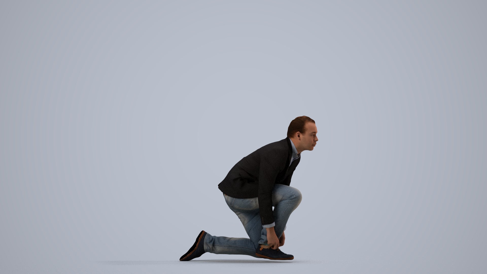 scanned 3D man business standing, photogrammetry people for Enscape and V-Ray, side view render