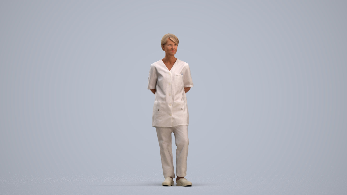 realistic 3D human senior woman medical, archviz people FBX OBJ for Blender, standing pose render
