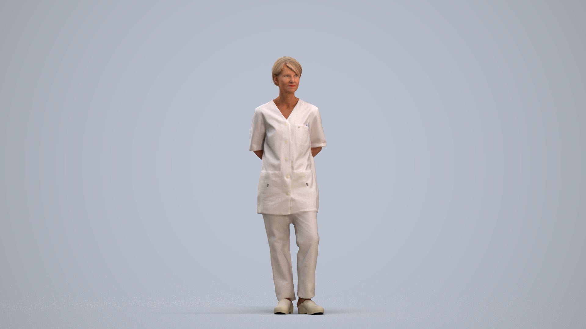 realistic 3D human senior woman medical, archviz people FBX OBJ for Blender, standing pose render