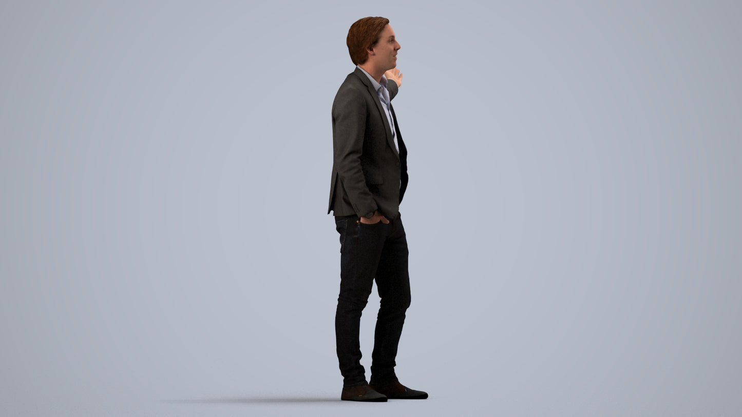 photogrammetry 3D man business, realistic human model archviz FBX, side view render