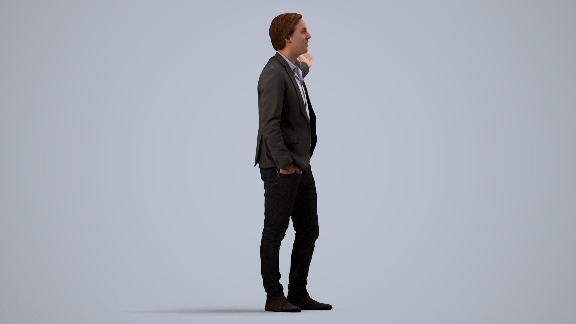 photogrammetry 3D man business, realistic human model archviz FBX, side view render