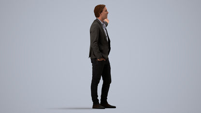 photogrammetry 3D man business, realistic human model archviz FBX, side view render