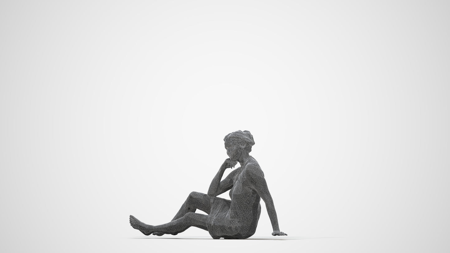 realistic 3D human woman pool, archviz people FBX OBJ for Blender, wireframe back view