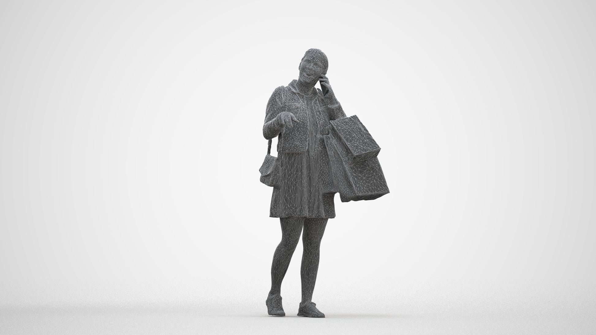 scanned 3D woman casual shopping, photogrammetry people for Enscape and V-Ray, three-quarter front view render