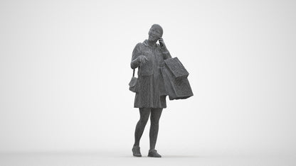 scanned 3D woman casual shopping, photogrammetry people for Enscape and V-Ray, three-quarter front view render