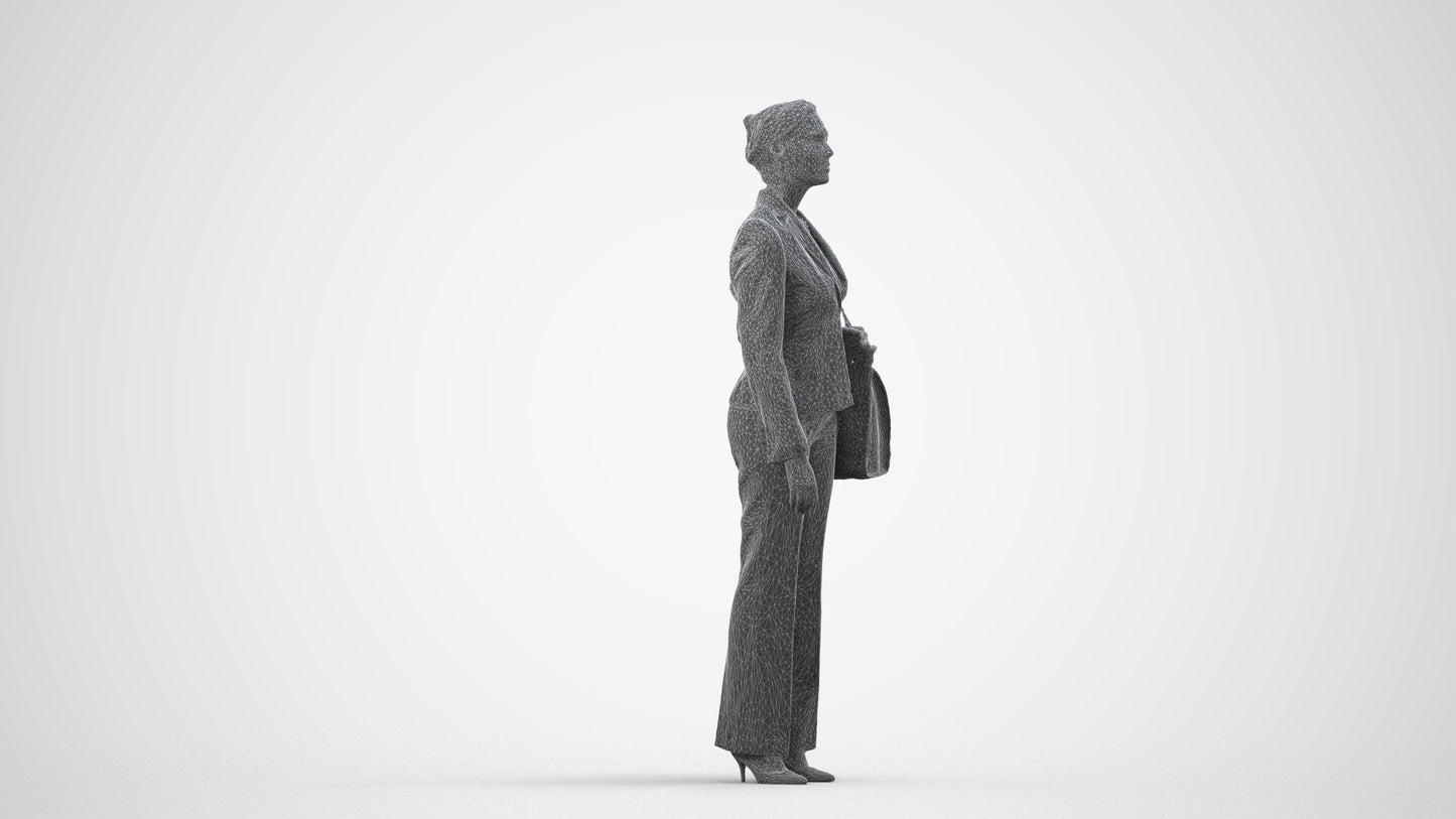 scanned 3D woman business mix, photogrammetry people for Enscape and V-Ray, wireframe side view