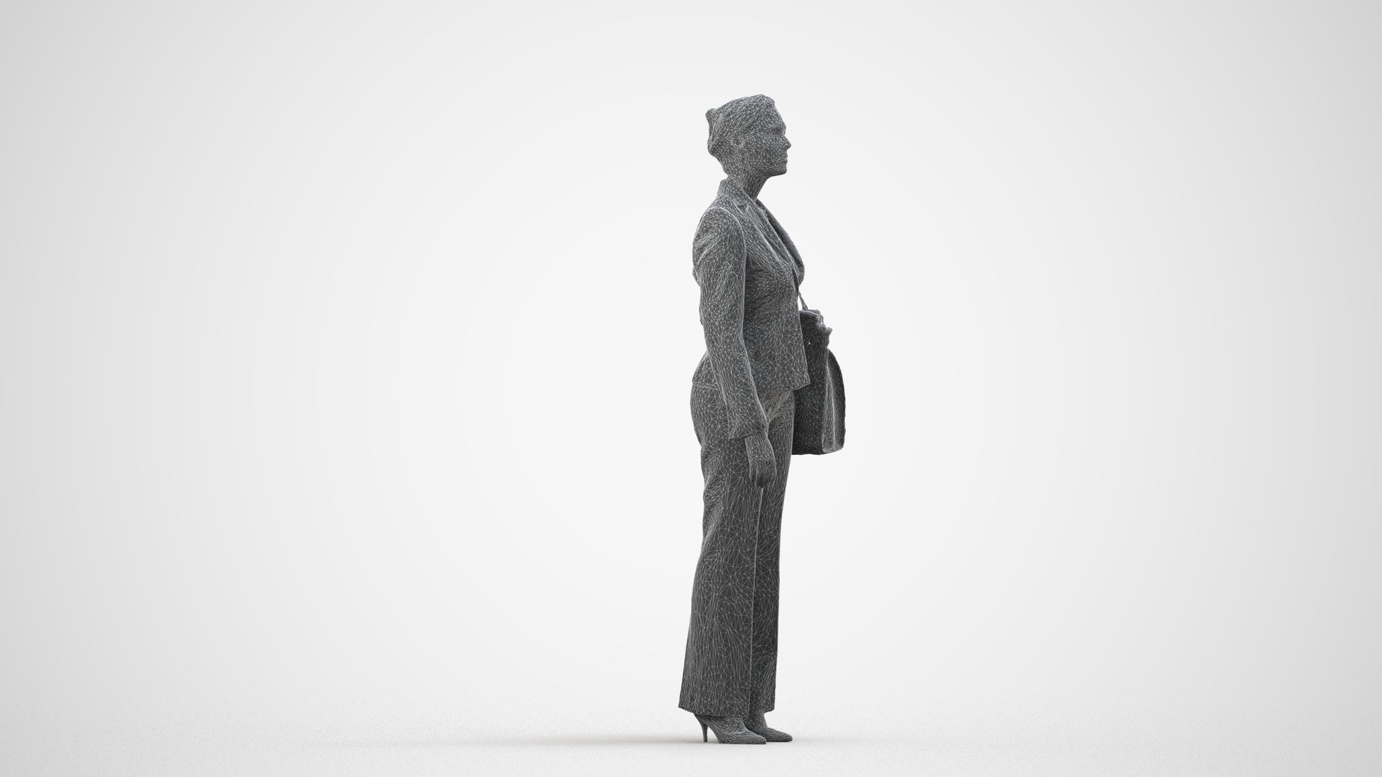 scanned 3D woman business mix, photogrammetry people for Enscape and V-Ray, wireframe side view