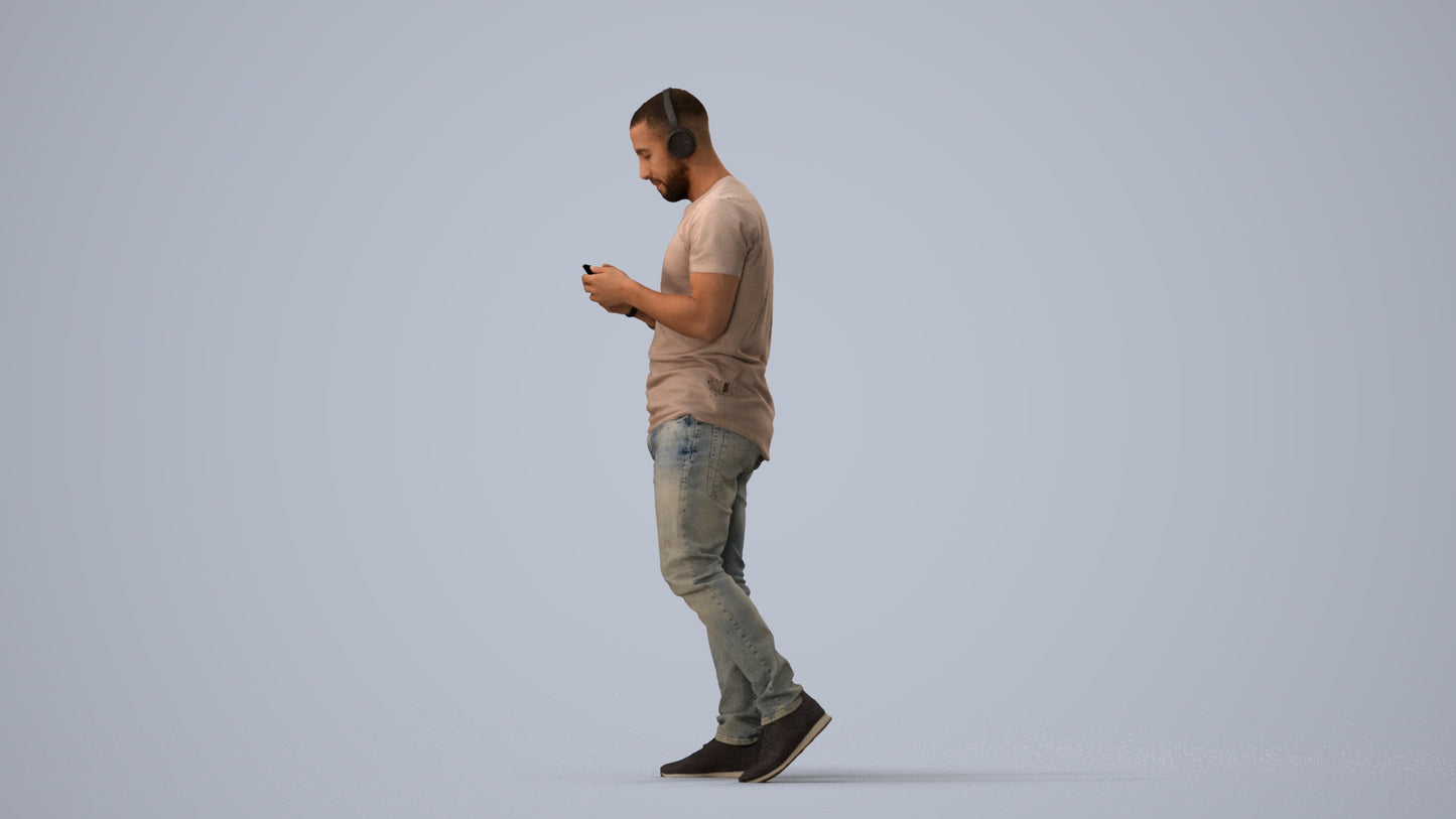 realistic 3D man casual standing, scanned archviz people for Blender and 3ds Max, three-quarter view render