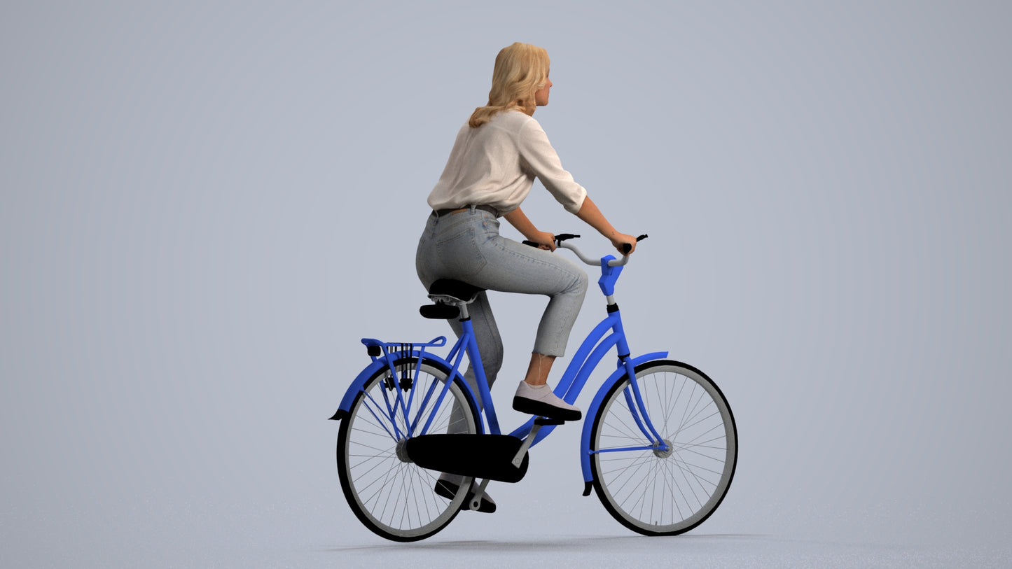 realistic 3D people woman casual cycling, render-ready for V-Ray and Corona, FBX OBJ, front view render