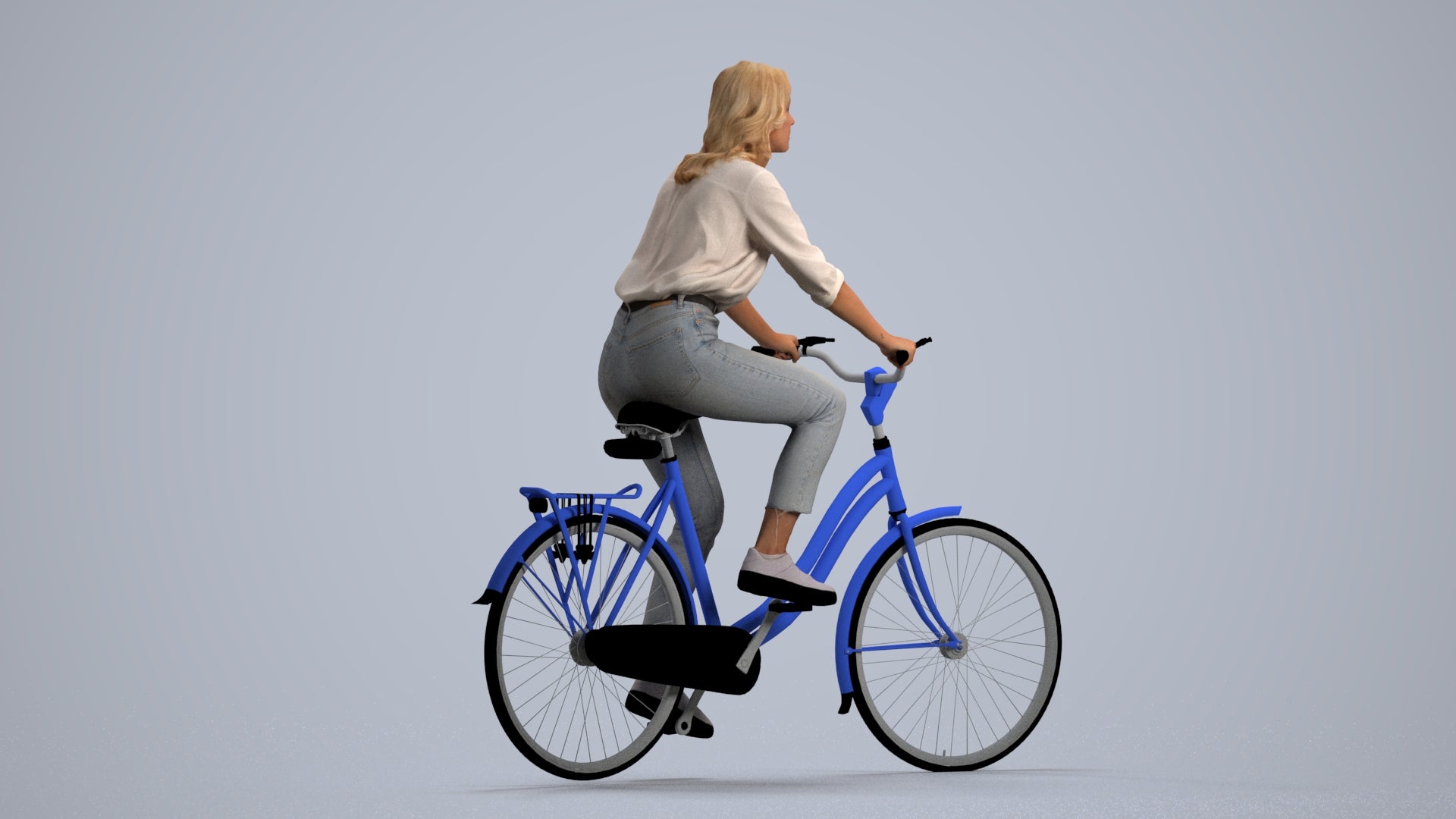 realistic 3D people woman casual cycling, render-ready for V-Ray and Corona, FBX OBJ, front view render