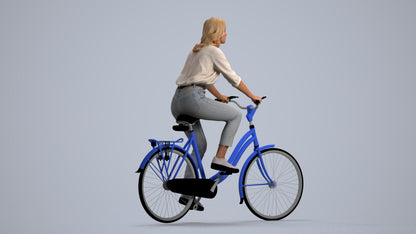 realistic 3D people woman casual cycling, render-ready for V-Ray and Corona, FBX OBJ, front view render