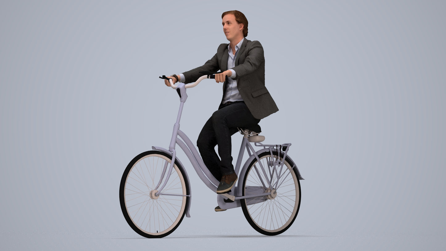 scanned 3D man business cycling, photogrammetry people for Enscape and V-Ray, top-down view render