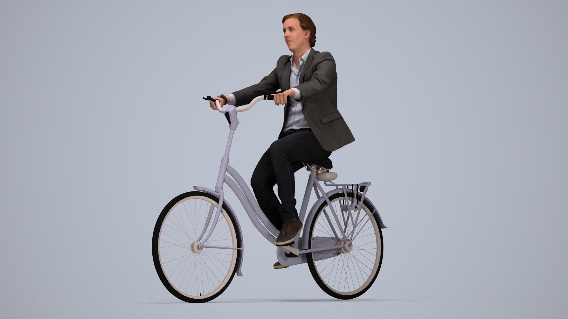 scanned 3D man business cycling, photogrammetry people for Enscape and V-Ray, top-down view render