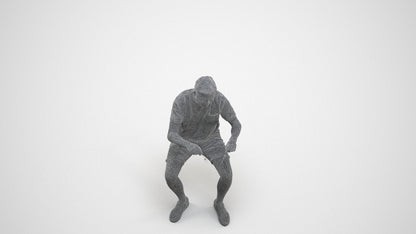 realistic 3D human man casual sitting, archviz people FBX OBJ for Blender, wireframe three-quarter view