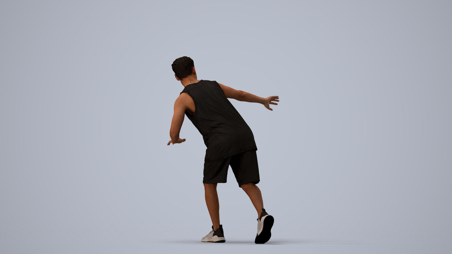 3D people model man sport, scanned human for 3ds Max rendering, three-quarter view render