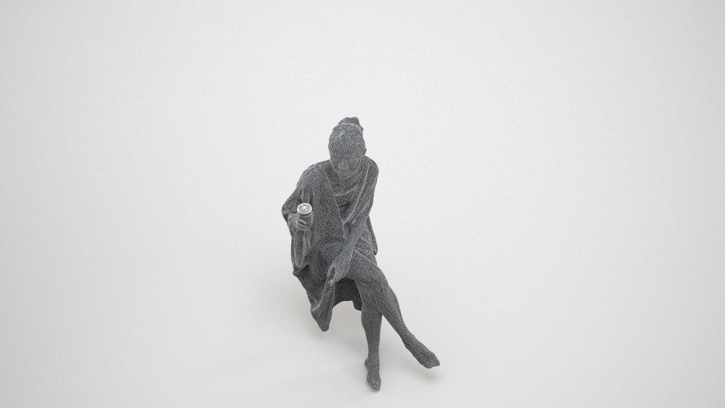 realistic 3D people woman casual pool, render-ready for V-Ray and Corona, FBX OBJ, wireframe three-quarter view