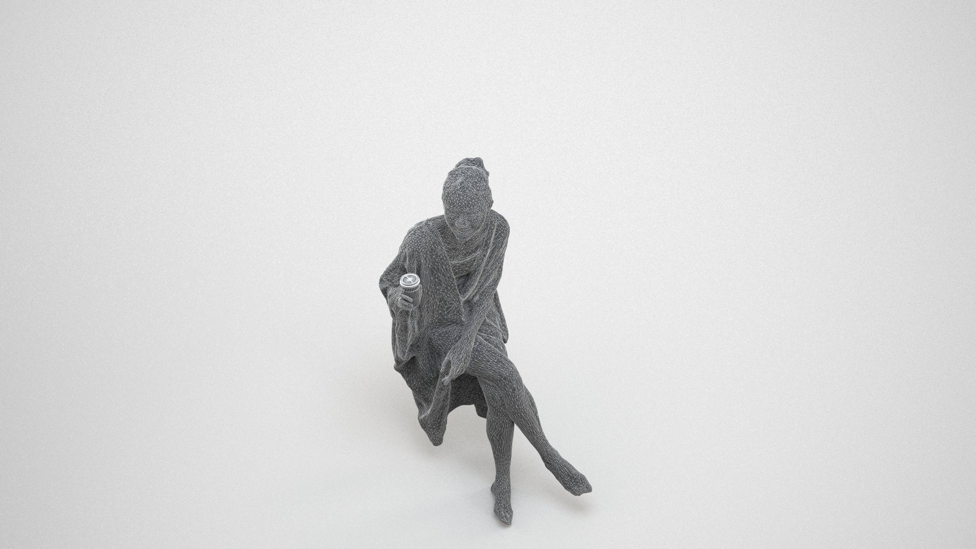 realistic 3D people woman casual pool, render-ready for V-Ray and Corona, FBX OBJ, wireframe three-quarter view