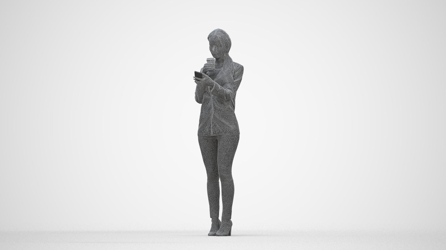 3D people model woman business standing, scanned human for 3ds Max rendering, wireframe back view