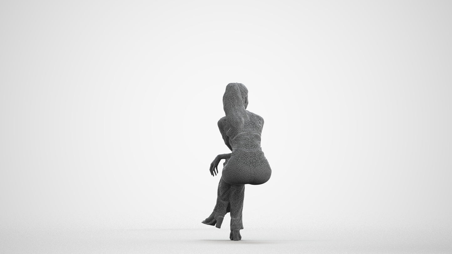 3D people model woman casual sitting, scanned human for 3ds Max rendering, wireframe front view