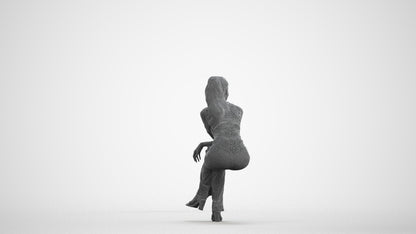 3D people model woman casual sitting, scanned human for 3ds Max rendering, wireframe front view