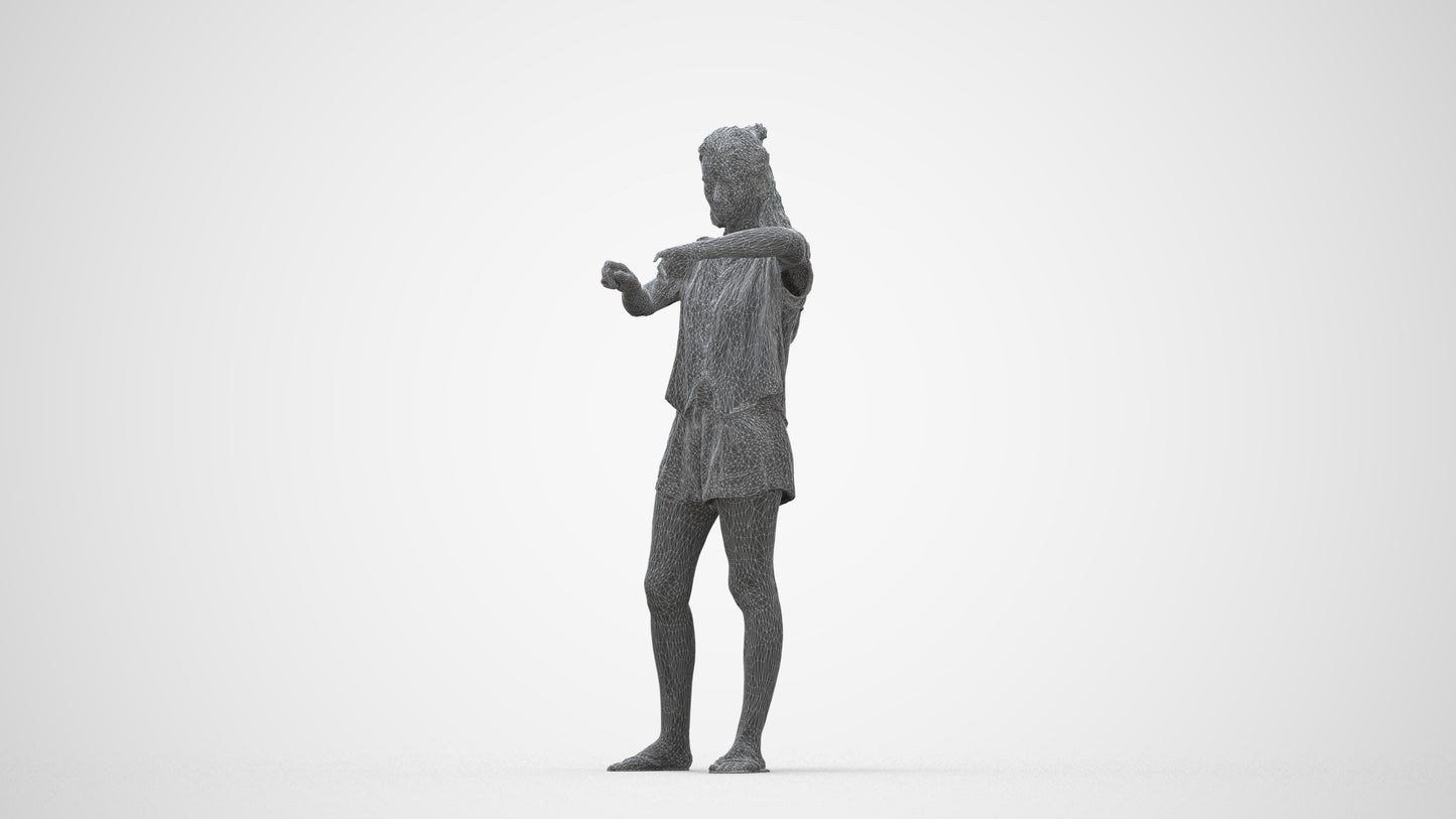realistic 3D people woman casual standing, render-ready for V-Ray and Corona, FBX OBJ, wireframe back view