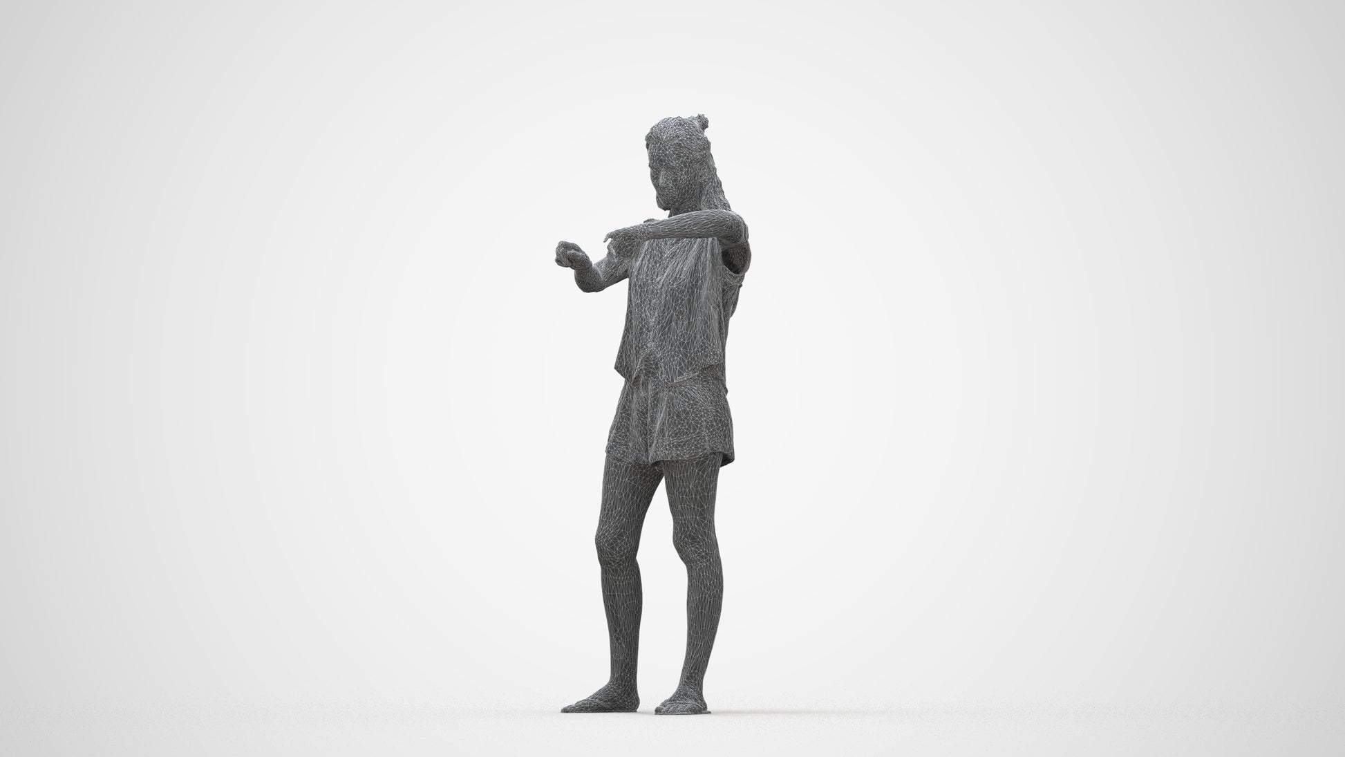 realistic 3D people woman casual standing, render-ready for V-Ray and Corona, FBX OBJ, wireframe back view