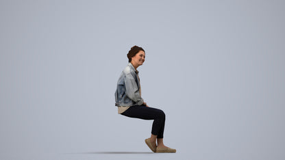 photogrammetry 3D woman casual sitting, realistic human model archviz FBX, side view render