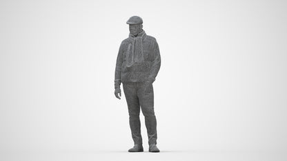 3D scanned man standing casual, photorealistic archviz people for Enscape and SketchUp, wireframe back view