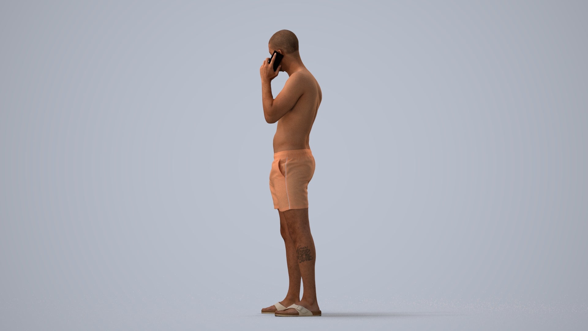 realistic 3D human man pool, archviz people FBX OBJ for Blender, three-quarter view render