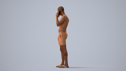 realistic 3D human man pool, archviz people FBX OBJ for Blender, three-quarter view render
