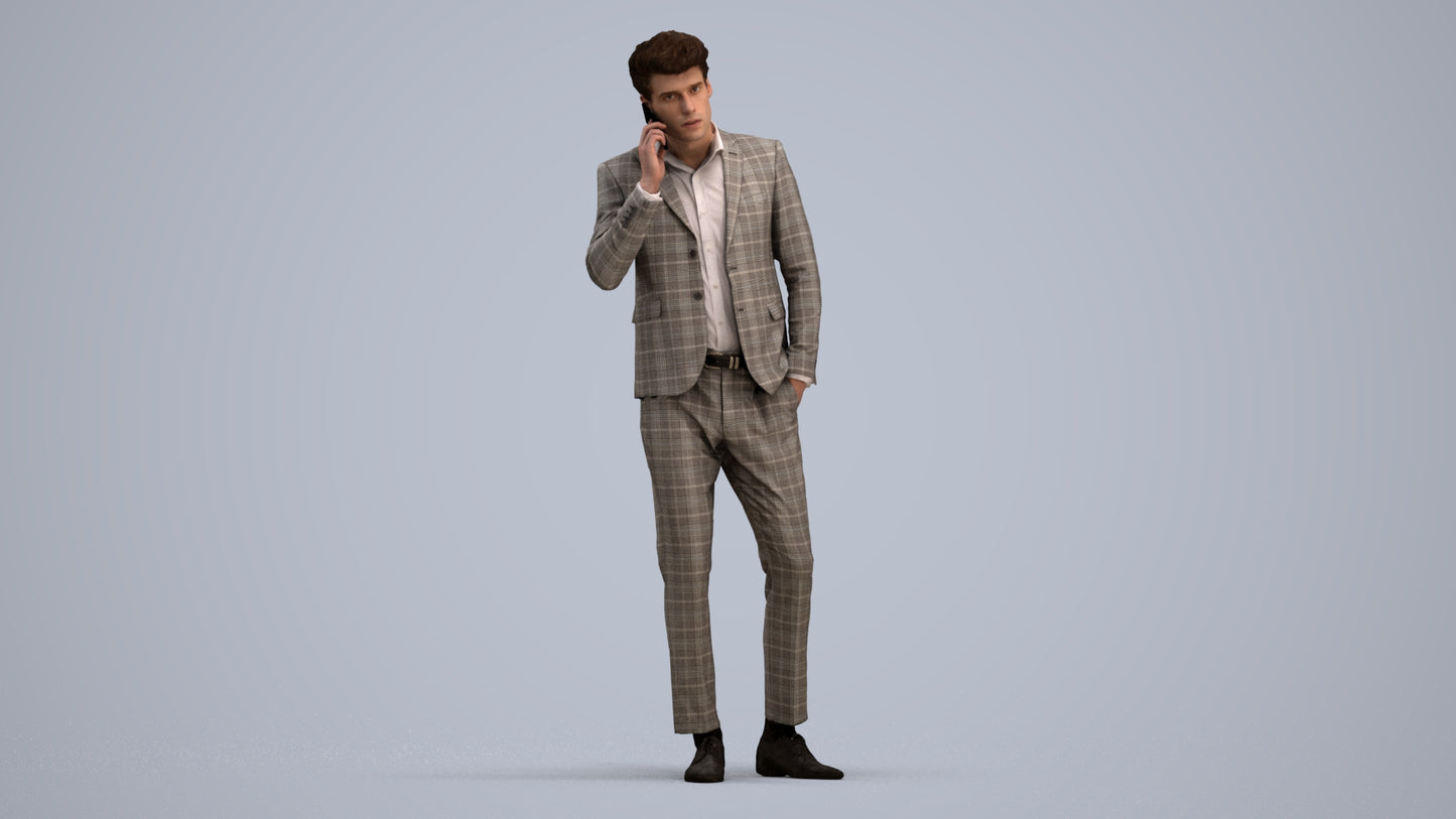 3D human model man business, photogrammetry scanned person for archviz, standing pose render