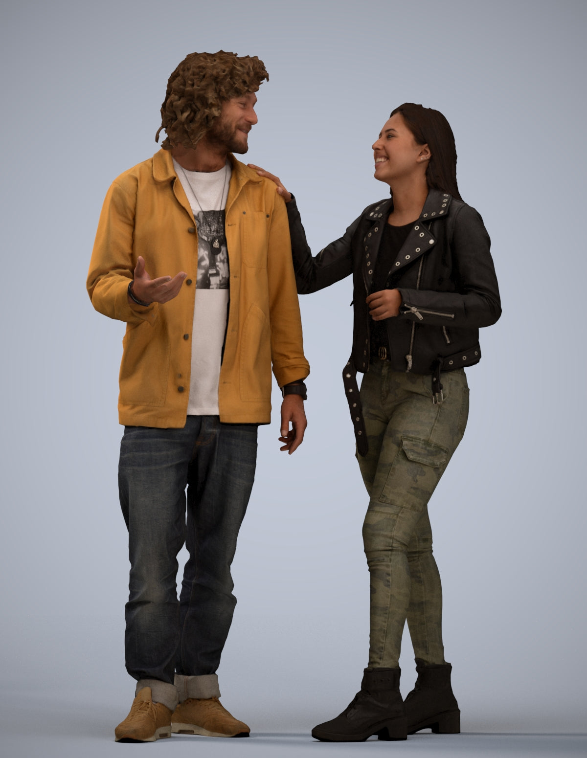 realistic 3D people woman casual couple, render-ready for V-Ray and Corona, FBX OBJ