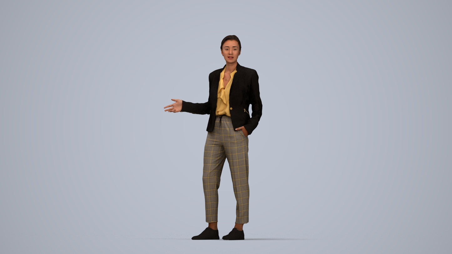 realistic 3D people woman business standing, render-ready for V-Ray and Corona, FBX OBJ, top-down view render