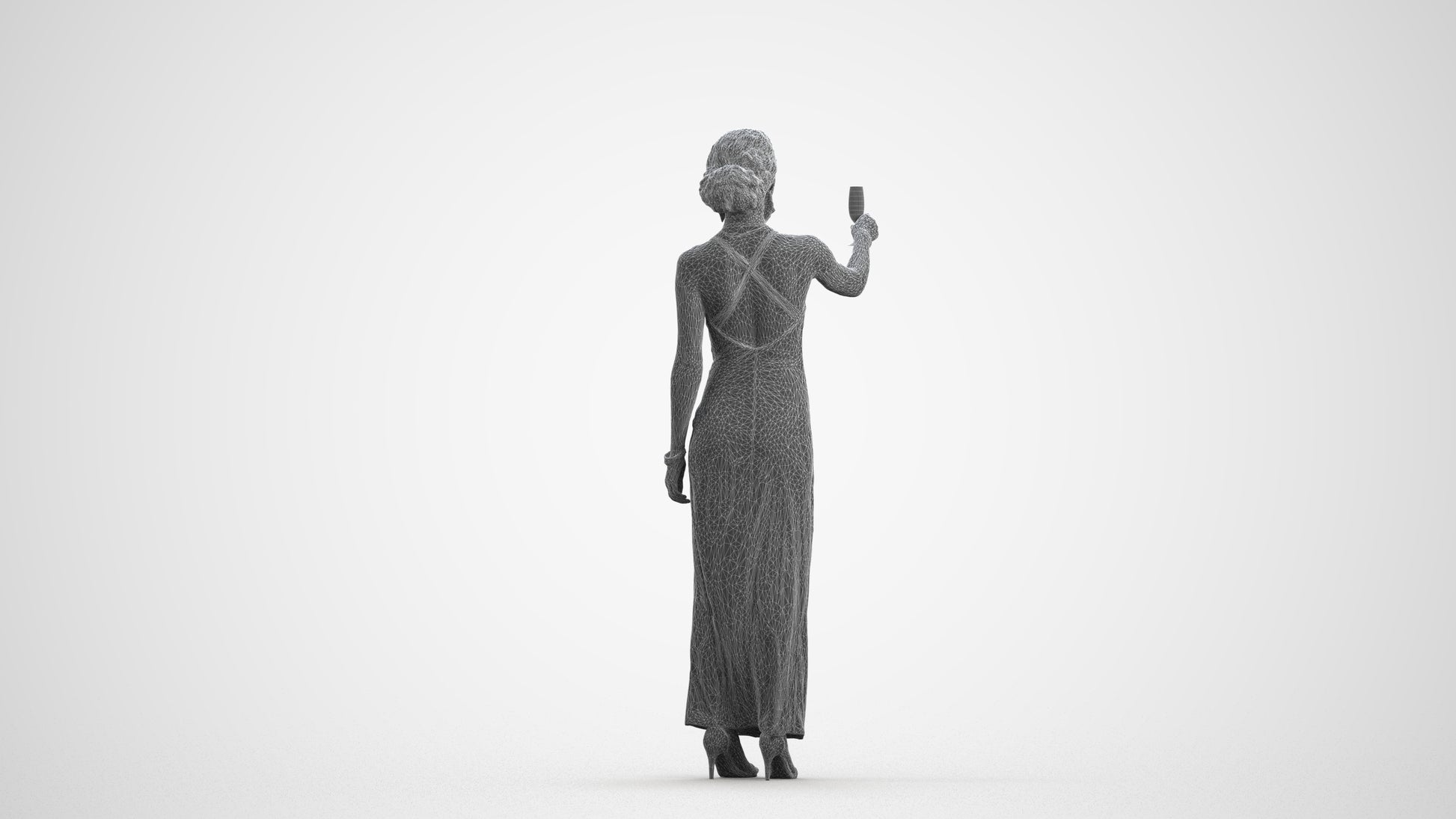 photogrammetry 3D woman formal, realistic human model archviz FBX, wireframe front view