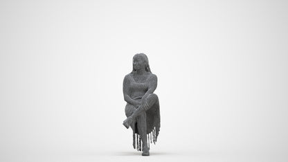 realistic 3D woman casual sitting, scanned archviz people for Blender and 3ds Max, three-quarter front view render