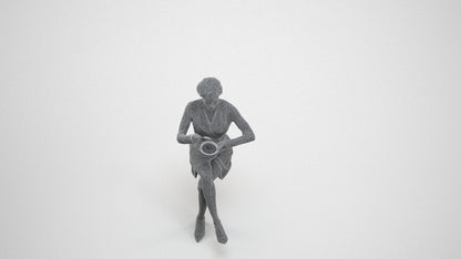 scanned 3D woman casual sitting, photogrammetry people for Enscape and V-Ray, wireframe three-quarter view