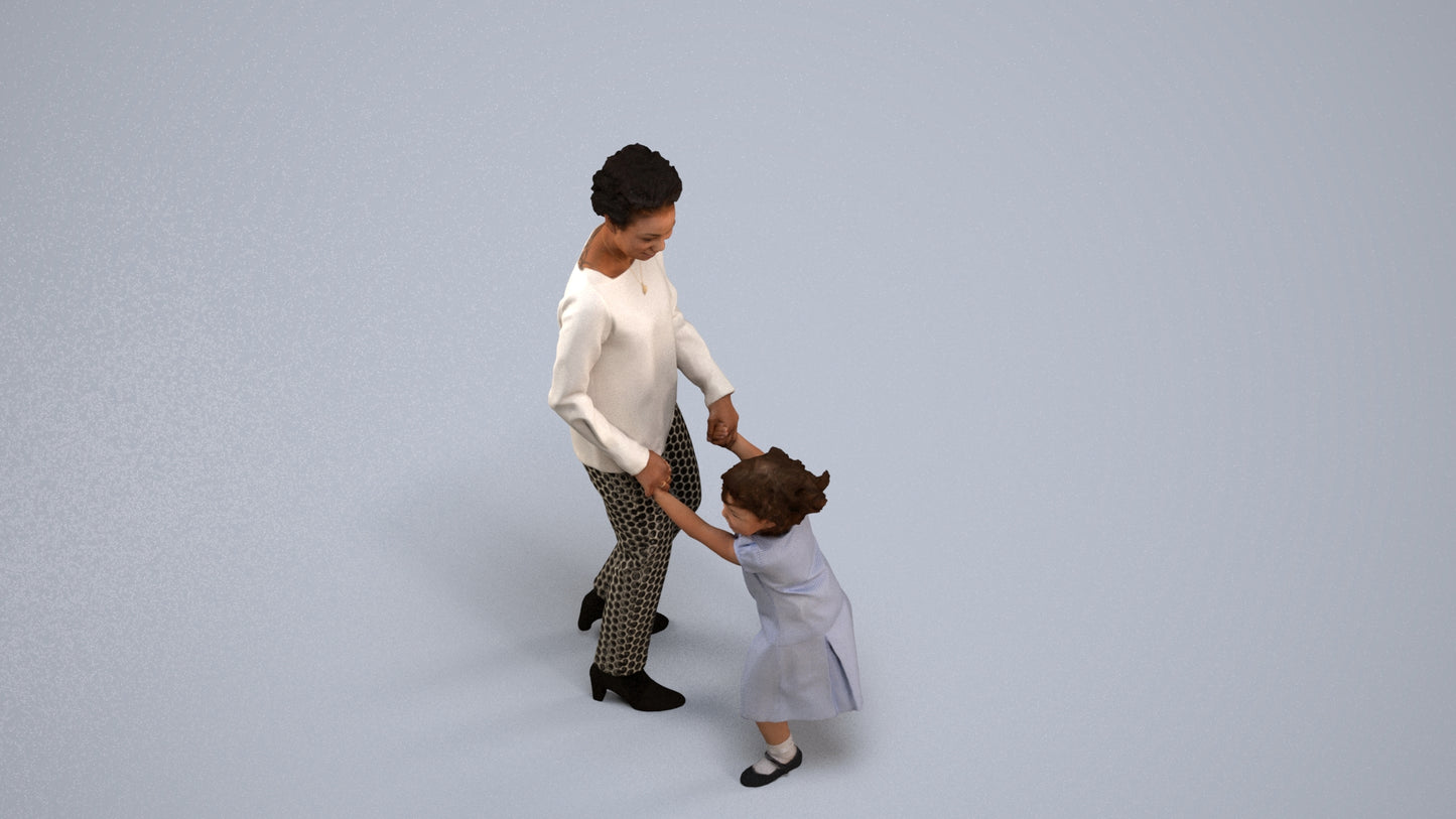 realistic 3D human girl casual kids, archviz people FBX OBJ for Blender, back view render