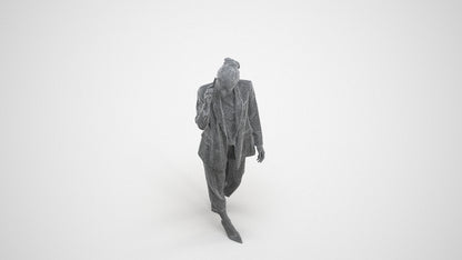 3D human model woman business walking, photogrammetry scanned person for archviz, wireframe three-quarter view
