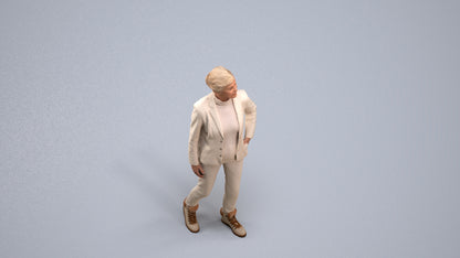 realistic 3D human senior woman business standing, archviz people FBX OBJ for Blender, back view render