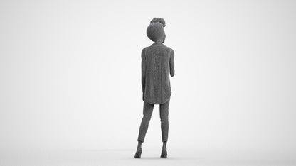 3D scanned woman standing casual, photorealistic archviz people for Enscape and SketchUp, wireframe front view