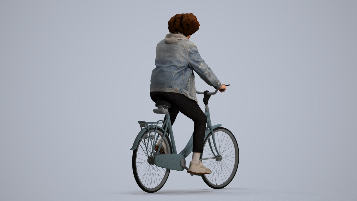 realistic 3D man casual cycling, scanned archviz people for Blender and 3ds Max, front view render