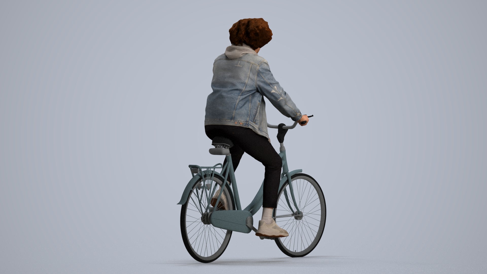 realistic 3D man casual cycling, scanned archviz people for Blender and 3ds Max, front view render