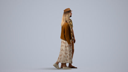 realistic 3D human woman couple, archviz people FBX OBJ for Blender, side view render