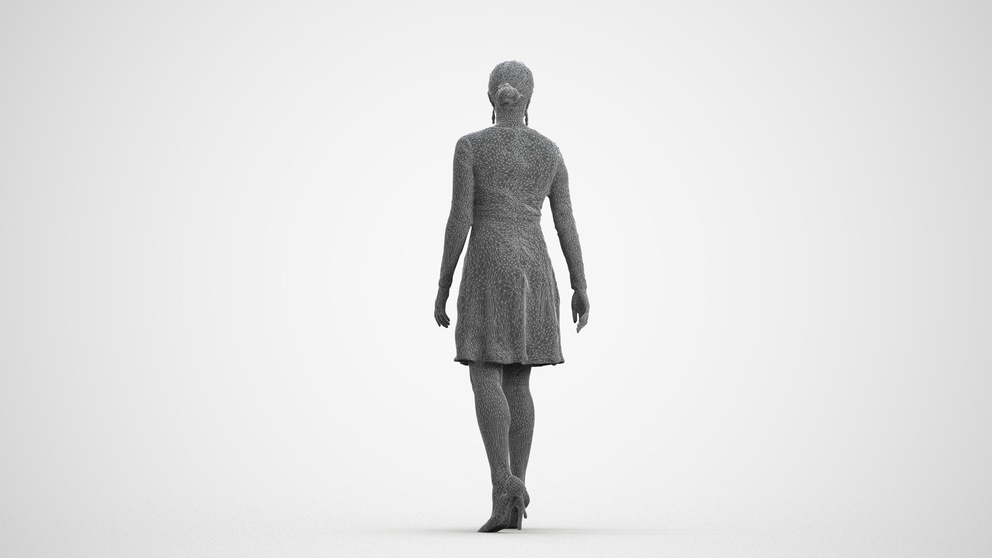 realistic 3D human woman formal formalaffairs, archviz people FBX OBJ for Blender, wireframe front view